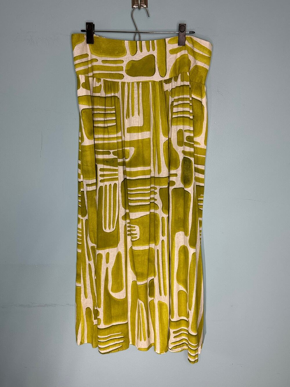 Christian Siriano Olive Green and Cream Midi Skirt